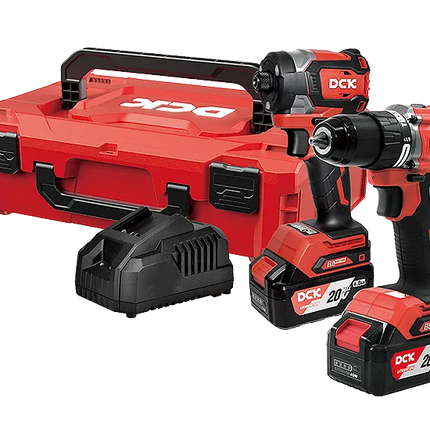 DCK COMBO TALADRO PERCUTOR INALAMBRICO 1/2" 20V + ATORNILLADOR DE IMPACTO 1/4" KDKIT26