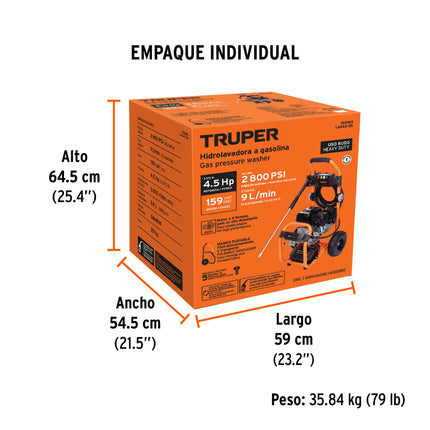 TRUPER HIDROLAVADORA A GASOLINA 2800 PSI 3728W 5HP 103983