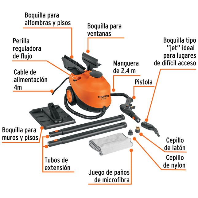 TRUPER LIMPIADOR A VAPOR 1800W TANQUE DE 1L LV-1800 103206