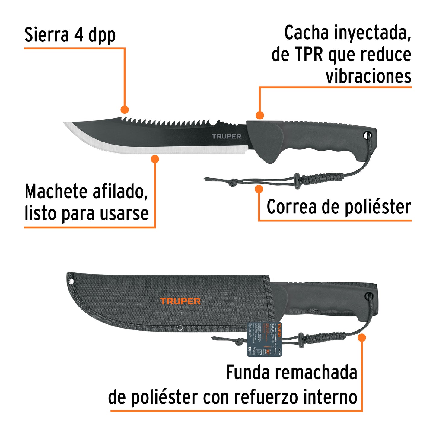 TRUPER MACHETE DOBLE FILO CON FUNDA 10" 103015