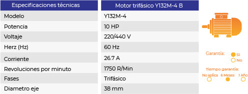 I.O MOTOR TRIFASICO 10 HP BAJA YE2-132M-4 - 2203