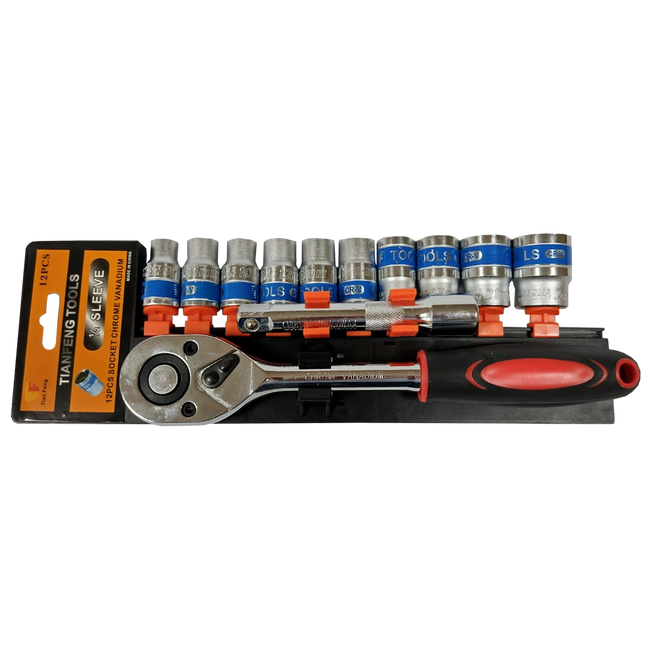 I.O JUEGO DE COPAS Y RACHET 1/2" - 12 PCS - P003