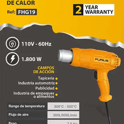 FURIUS PISTOLA DE CALOR 1800W FHG19