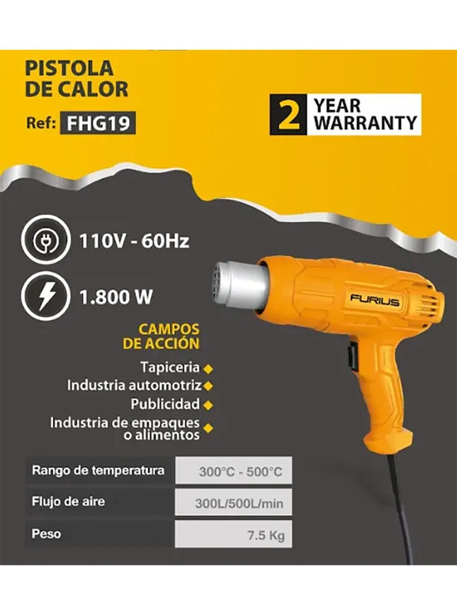 FURIUS PISTOLA DE CALOR 1800W FHG19