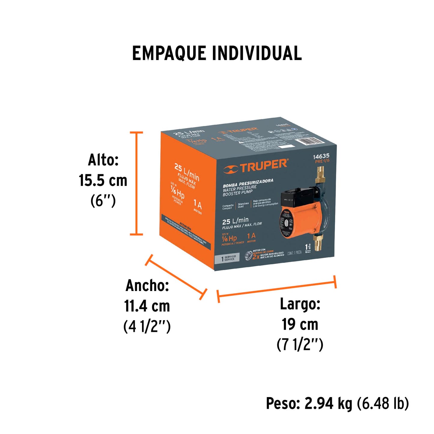 TRUPER BOMBA PRESURIZADORA 1/6 HP 125W 14635