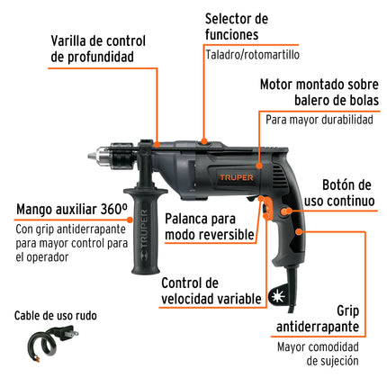 TRUPER INDUSTRIAL TALADRO ROTOMARTILLO 1/2" - 800W - 15683