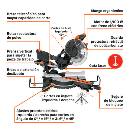 TRUPER SIERRA DE INGLETE COMPUESTA TELESCOPICA DE 10" 16869