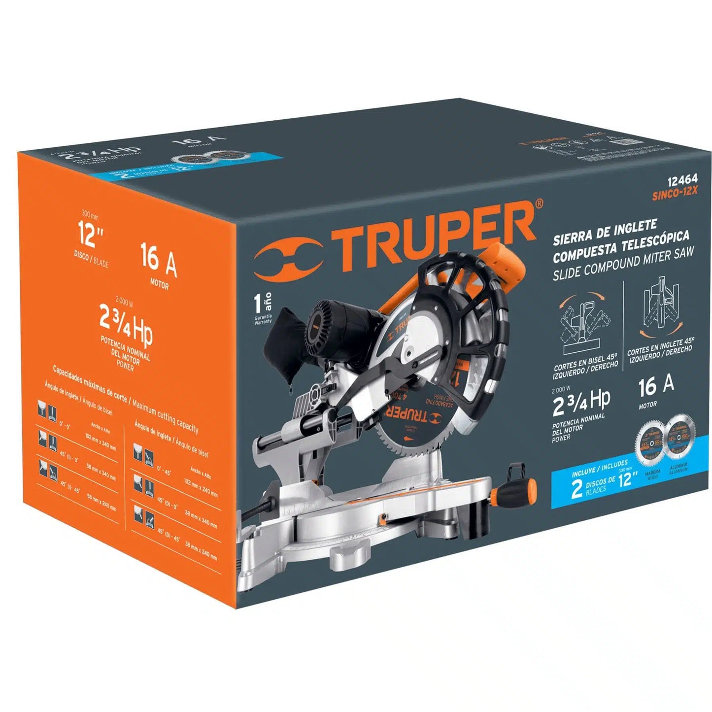 TRUPER SIERRA DE INGLETE 12" TELESCOPICA 2 3/4 HP 12464