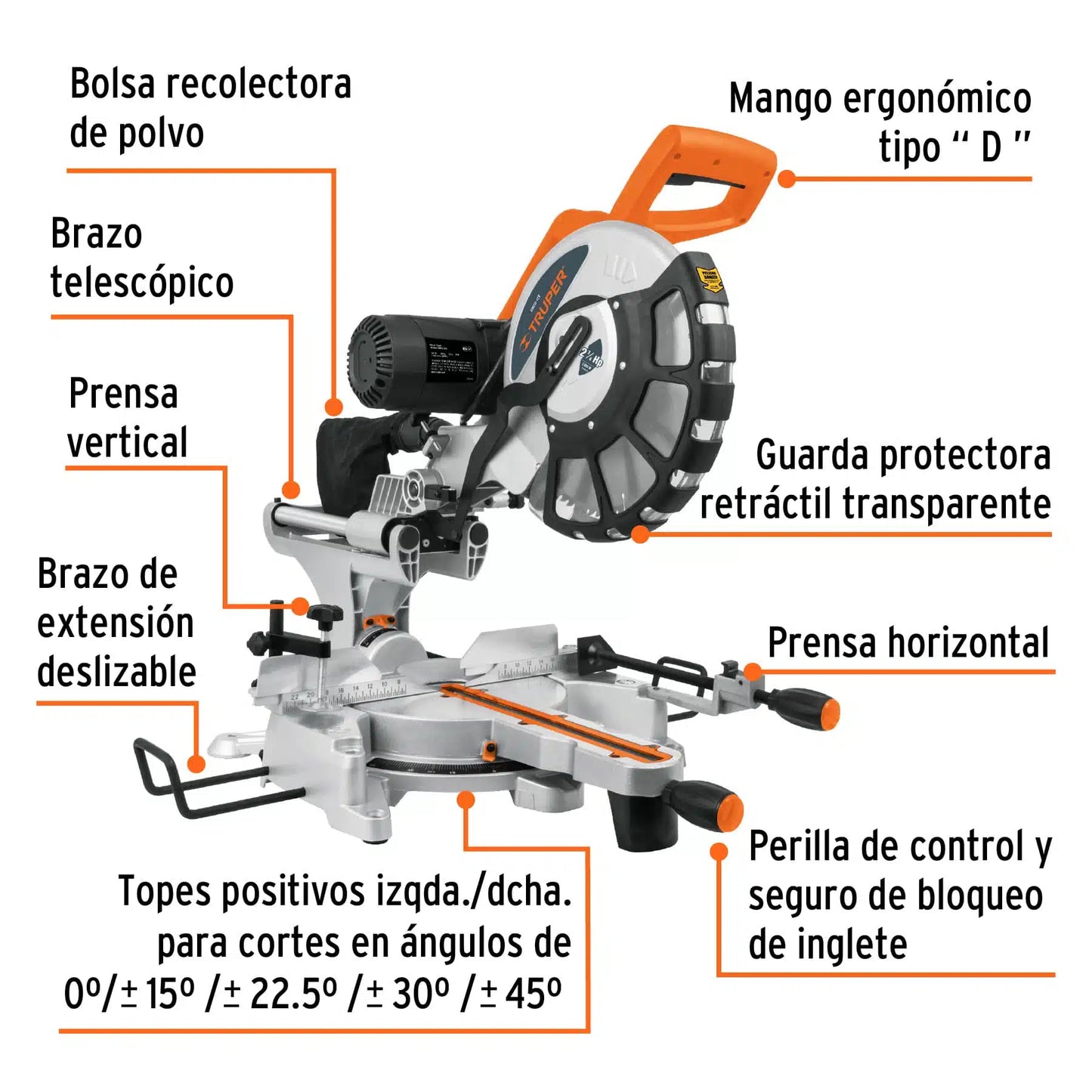 TRUPER SIERRA DE INGLETE 12" TELESCOPICA 2 3/4 HP 12464