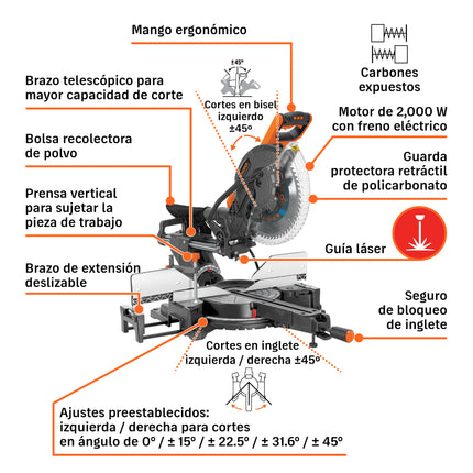 TRUPER SIERRA DE INGLETE 12" TELESCOPICA 2000W 103235 SINCO-12