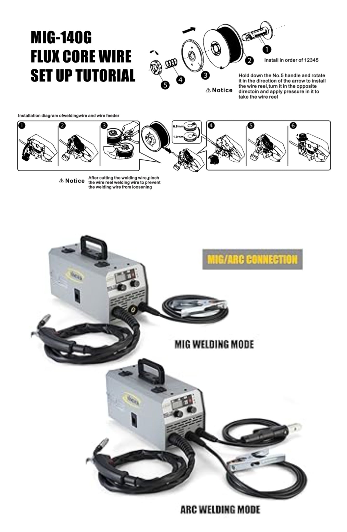 SSIMDER Soldador MIG 140A 2 en 1 Soldador de núcleo de fundente/varilla Soldador de voltaje dual de 110 V/220 V