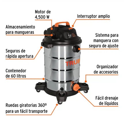 TRUPER ASPIRADORA INDUSTRIAL 16 GALONES 6 HP ASP-16X 101525