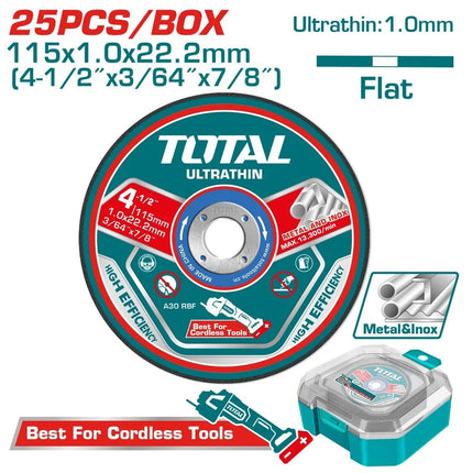 TOTAL SET DISCOS DE CORTE METAL 4-1/2" X 25 UND TAC1025115
