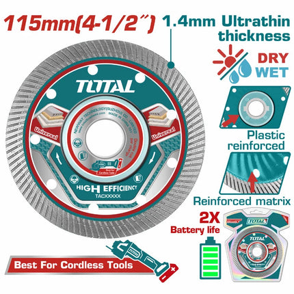 TOTAL DISCO DIAMANTADO CONTINUO 4 1/2" CORTE CERAMICA, MARMOL, BALDOSA TAC2151151