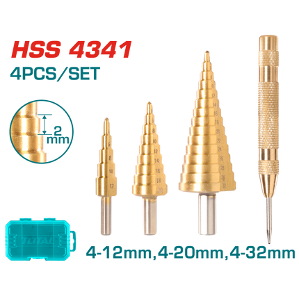 TOTAL JUEGO DE BROCAS ESCALONADAS 4 PCS TACSD2041