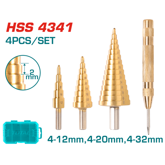 TOTAL JUEGO DE BROCAS ESCALONADAS 4 PCS TACSD2041