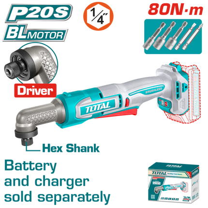 TOTAL ATORNILLADOR DE IMPACTO DE ANGULO 1/4" 20V 80NM INCLUYE ACCESORIOS INDUSTRIAL SUPER TAIRLI2081
