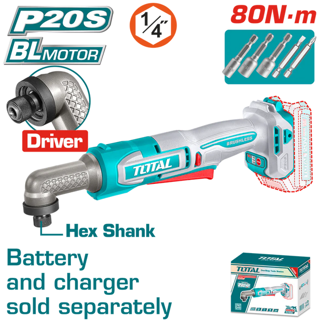 TOTAL ATORNILLADOR DE IMPACTO DE ANGULO 1/4" 20V 80NM INCLUYE ACCESORIOS INDUSTRIAL SUPER TAIRLI2081