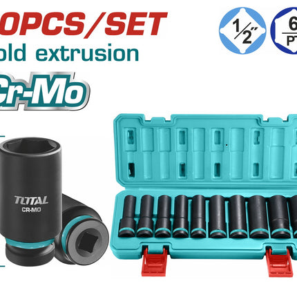 TOTAL JUEGO DE COPAS LARGAS DE IMPACTO 1/2" 10 PCS THKISD12102L