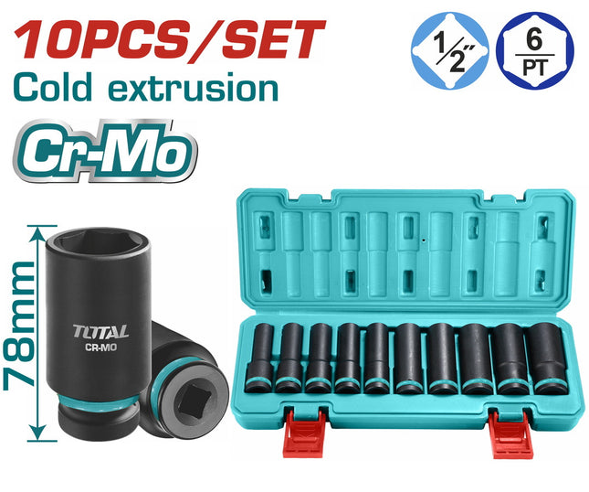 TOTAL JUEGO DE COPAS LARGAS DE IMPACTO 1/2" 10 PCS THKISD12102L