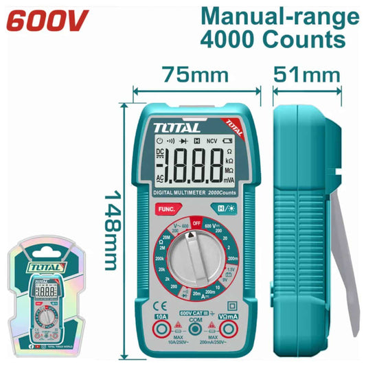 TOTAL MULTIMETRO DIGITAL CAT III 600V TMT536002
