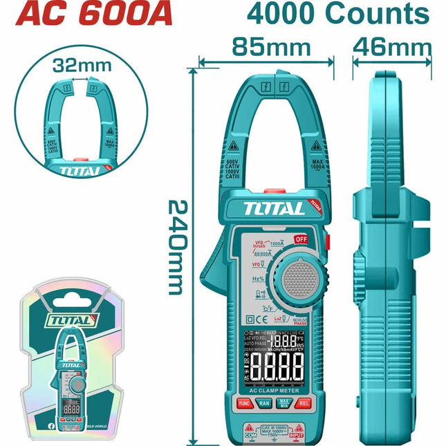TOTAL MEDIDOR DE CORRIENTE DIGITAL AC TIPO ABRAZADERA 600A TMT766001
