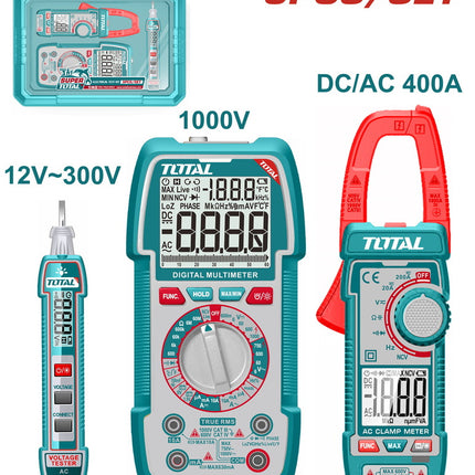 TOTAL KIT MEDIDOR DE CORRIENTE DIGITAL INCLUYE PROBADOR - TESTER - PINZA TOS24067