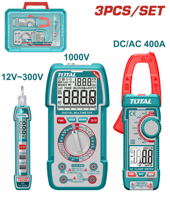 TOTAL KIT MEDIDOR DE CORRIENTE DIGITAL INCLUYE PROBADOR - TESTER - PINZA TOS24067