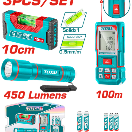 TOTAL KIT COMBINADO DE DETECTOR DE DISTANCIA LASER TOS251003