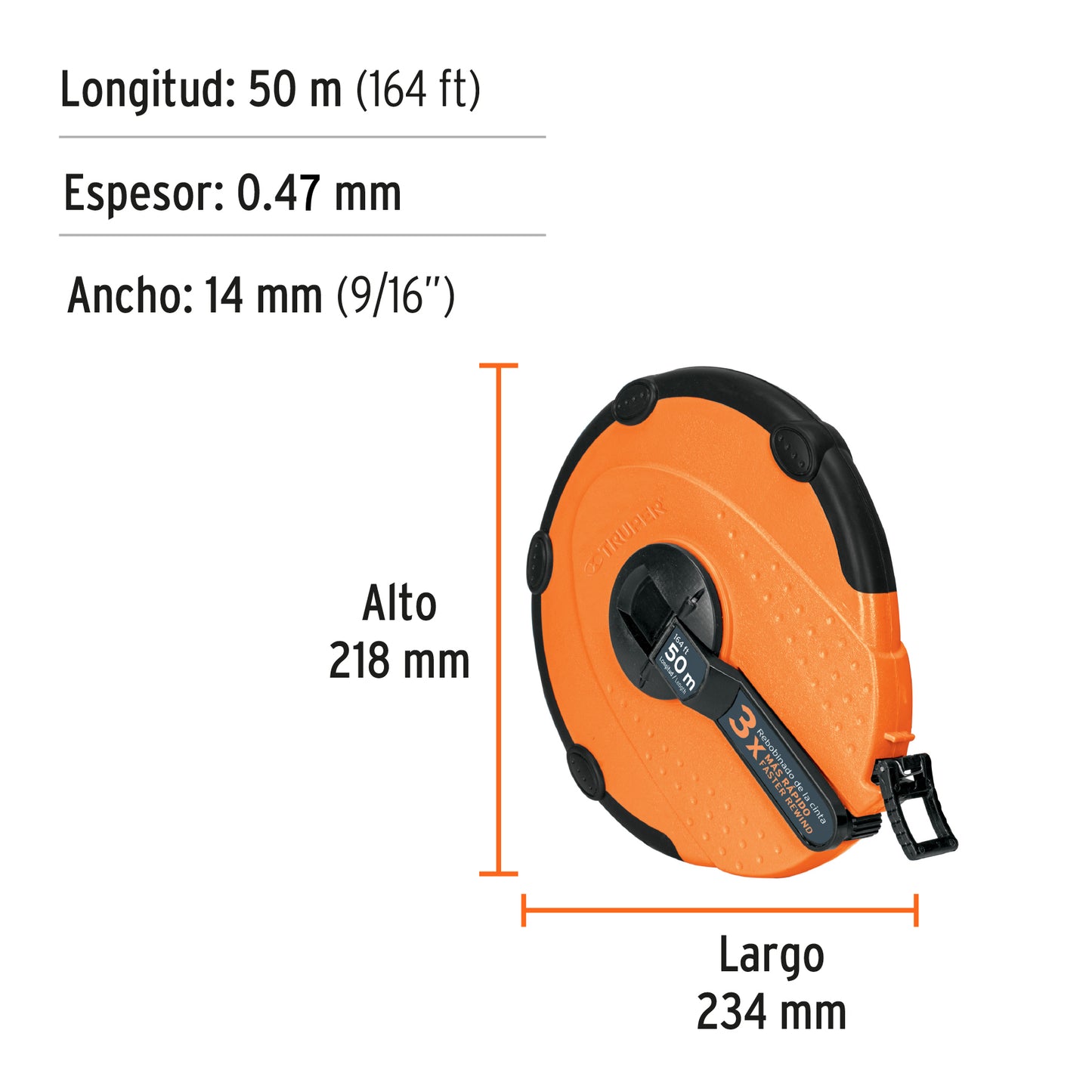 TRUPER CINTA LARGA DE FIBRA DE VIDRIO 50M 12640