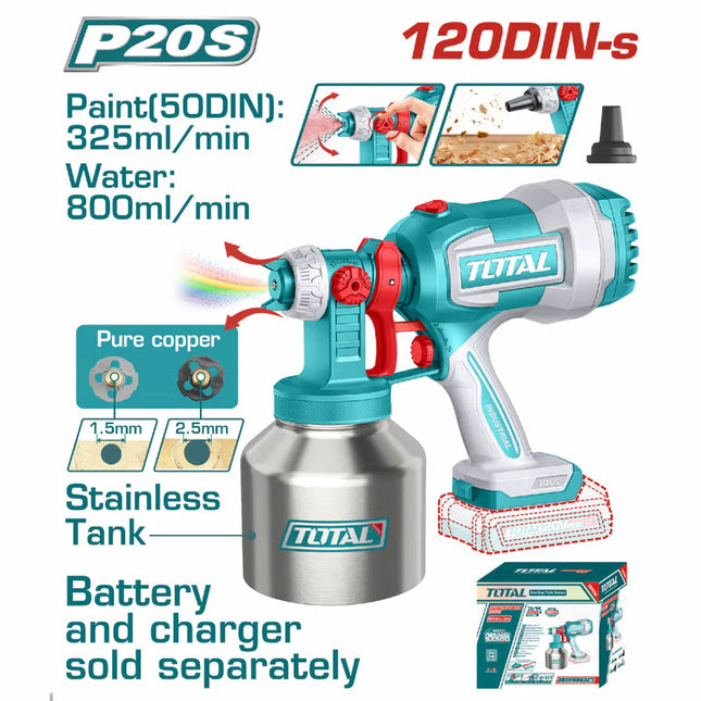 TOTAL PISTOLA DE PINTAR INALAMBRICA 20V 800ML VASO METALICO TSGLI20041
