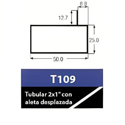 TUBULAR RECTANGULAR ALUMINIO 2X1 ALETA DESPLAZADA - TA109 / CIA-TA109