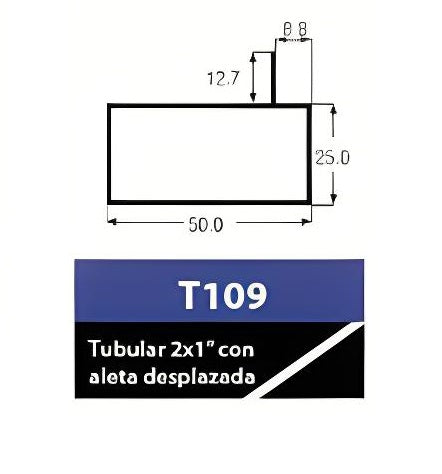 TUBULAR RECTANGULAR ALUMINIO 2X1 ALETA DESPLAZADA - TA109 / CIA-TA109