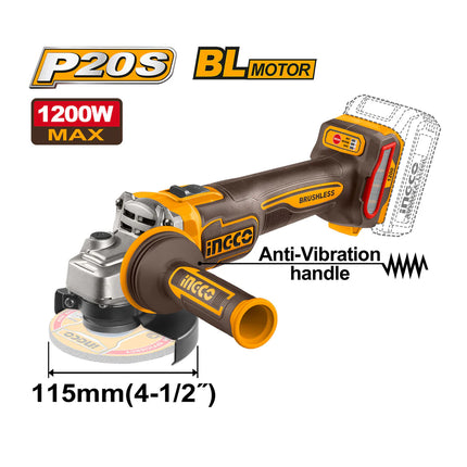 INGCO COMBO 20V PULIDORA 4-1/2" + TALADRO 1/2" + LLAVE IMMPACTO 850 N.M + 2 BATERIAS Y CARGADOR UCOSLI251192