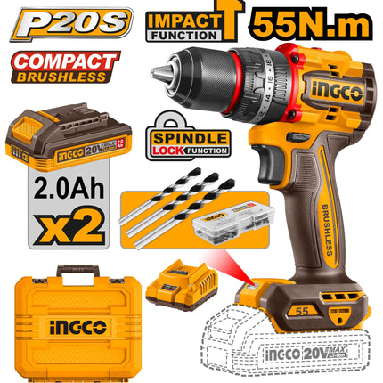 INGCO TALADRO PERCUTOR INALAMBRICO 1/2" - 55 N.M - 20V - UCIDLI20558