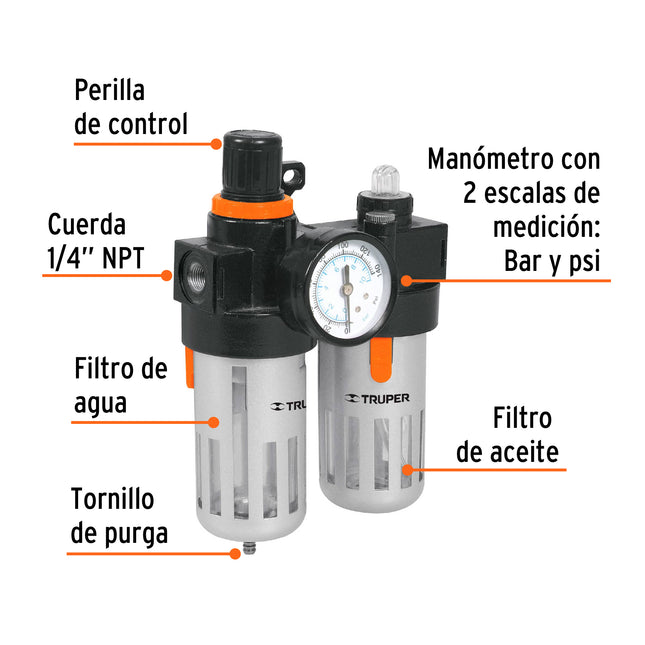 TRUPER UNIDAD FRL FILTRO, REGULADOR Y LUBRICADOR 19238
