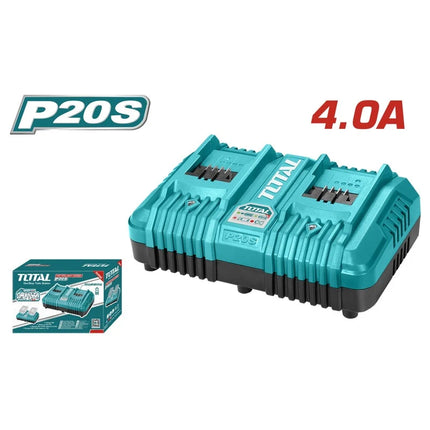 TOTAL  CARGADOR DOBLE PARA BATERIA 20V / INDUSTRIAL UTCLI2034