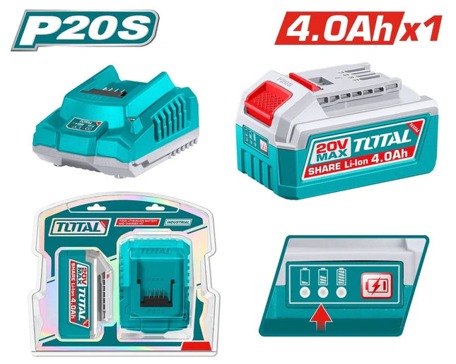 TOTAL COMBO DE BATERIA Y CARGADOR 20V 4.0AH DE IONES DE LITIO UTFBCPK1012