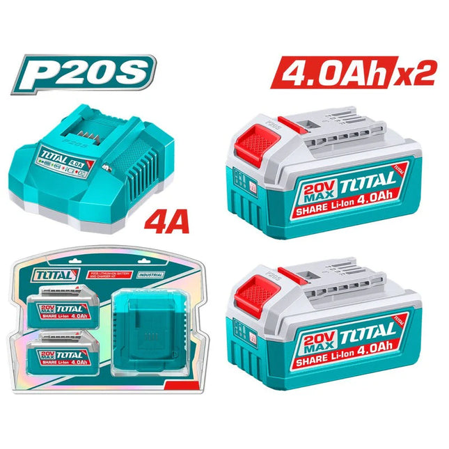 TOTAL COMBO DE BATERIA DE IONES DE LITIO Y CARGADOR 20V 4.0AH UTFBCPK2013