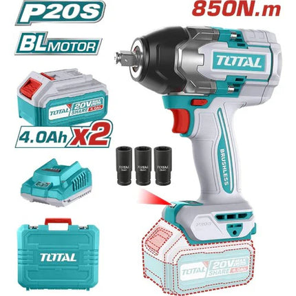 TOTAL LLAVE DE IMPACTO INALAMBRICA 1/2" 20V 850 N.M  UTIWLI2085