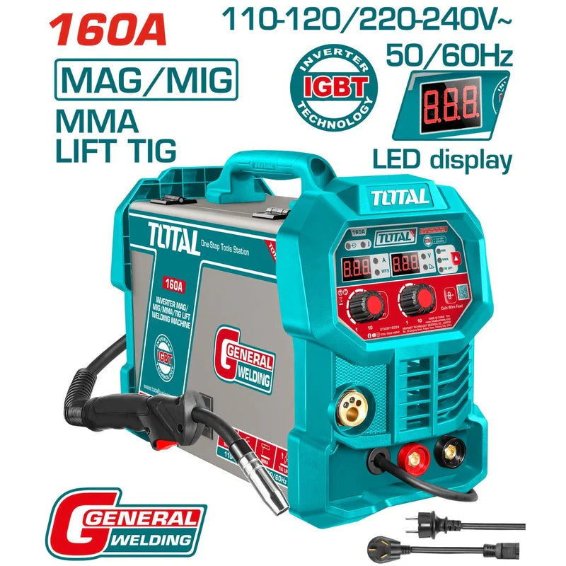 TOTAL SOLDADOR INVERSOR MULTIPROCESO 3 EN 1 160 AMP 110-220V UTMGT16058