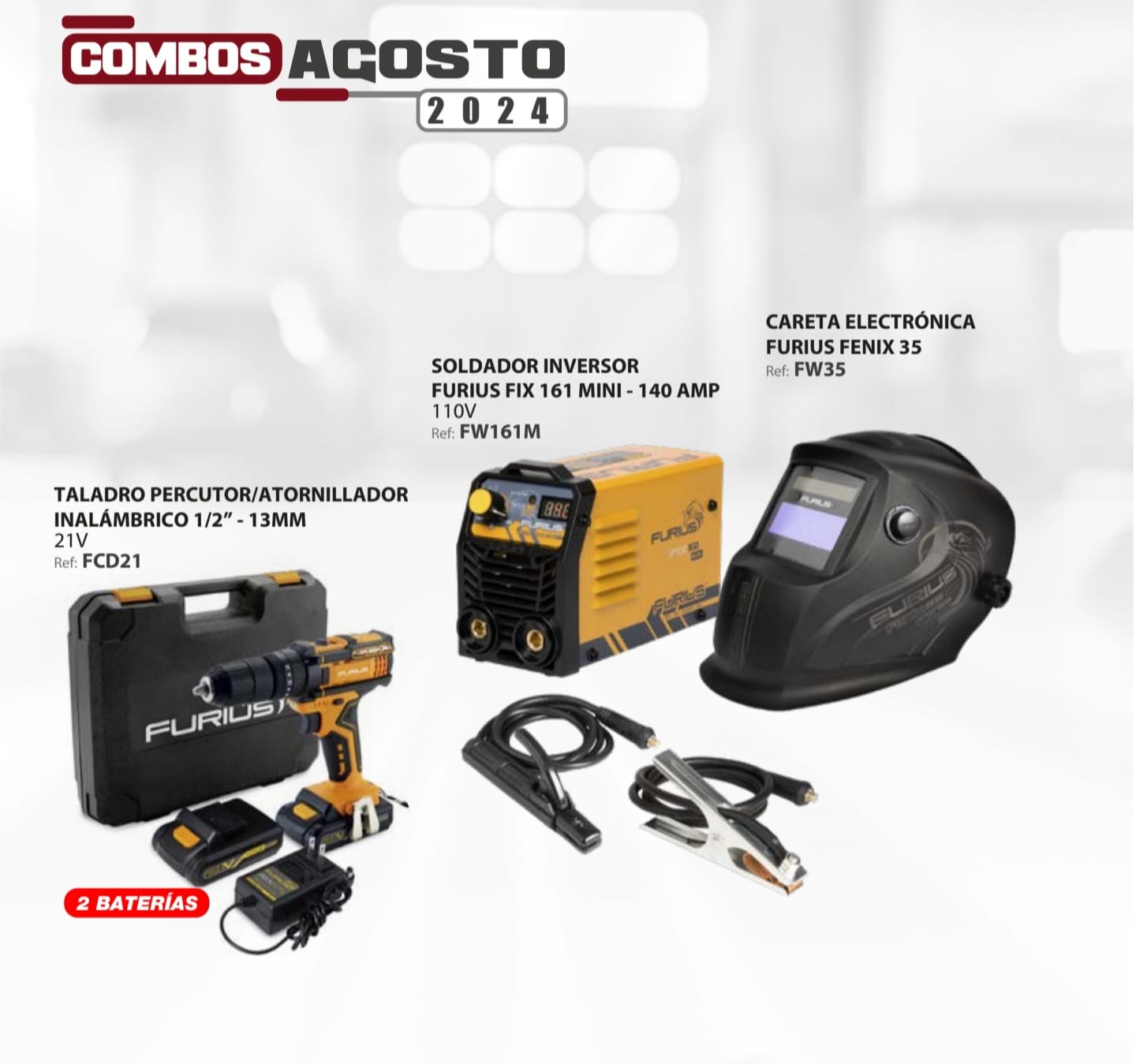 COMBO FURIUS SOLDADOR FIX 161 MINI + CARETA FENIX 35 + TALADRO INHALAMBRICO 1/2" - HSM0824000B