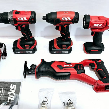SKIL KIT TALADRO+ATORNILLADOR INHALAMBRICO DE 20V + ATORNILLADOR DE IMPACTO + SIERRA ALTERNATIVA + FOCO LED + BATERIAS DE LITIO + CARGADOR