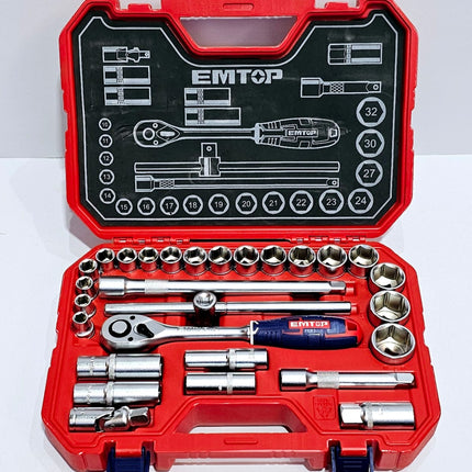 EMTOP JUEGO DE DADOS MECANICOS 1/2" - 28 PCS ESKT12281