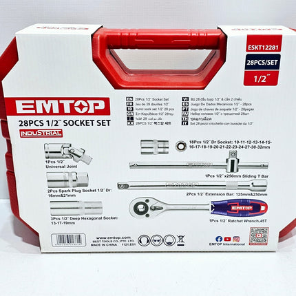 EMTOP JUEGO DE DADOS MECANICOS 1/2" - 28 PCS ESKT12281