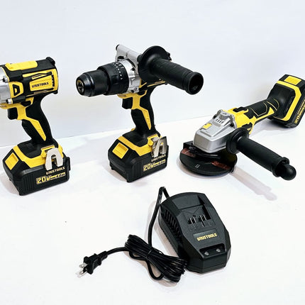 UYUSTOOLS KIT DE INALAMBRICO (AMOLADOR + TALADRO + LLAVE DE IMPACTO 20V UY-IKC02-2047