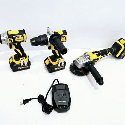 UYUSTOOLS KIT DE INALAMBRICO (AMOLADOR + TALADRO + LLAVE DE IMPACTO 20V UY-IKC02-2047