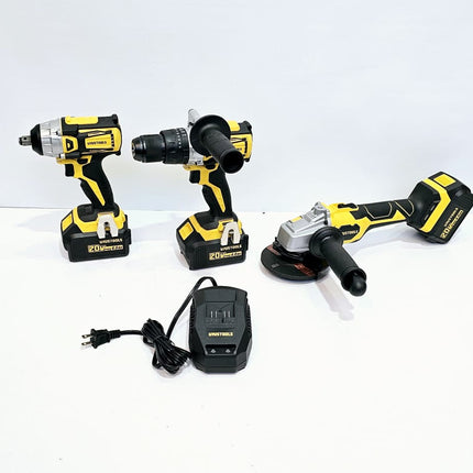 UYUSTOOLS KIT DE INALAMBRICO (AMOLADOR + TALADRO + LLAVE DE IMPACTO 20V UY-IKC02-2047