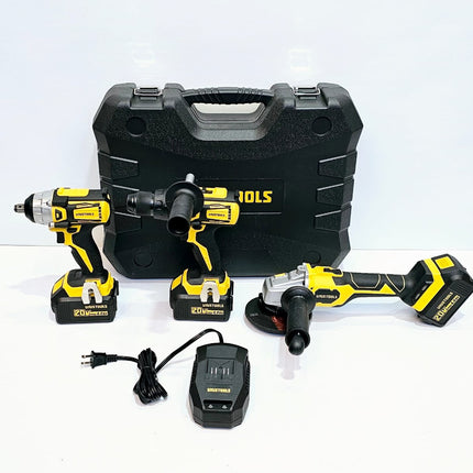 UYUSTOOLS KIT DE INALAMBRICO (AMOLADOR + TALADRO + LLAVE DE IMPACTO 20V UY-IKC02-2047