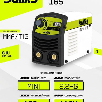 BULLKS SOLDADOR INVERSOR ATOMIC 165 AMP 110V KRA-165